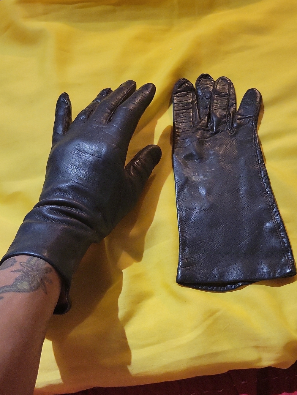 Vintage Black/brown Genuine Leather Gloves - Fit Past Wrist